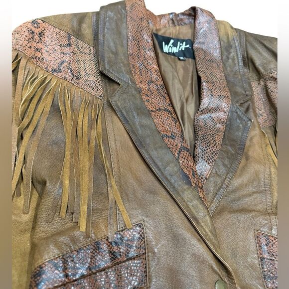 🤠 Vintage Winlit Brown Genuine Leather Western Fringe Jacket | Size M 🤎 - Picture 4 of 13